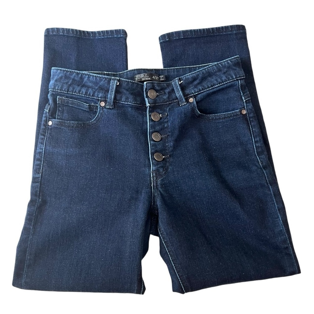 Prana Button Fly Dark Wash Mid Rise Straight Leg Ankle Stretch Jeans Women 4/27 - Picture 6 of 10